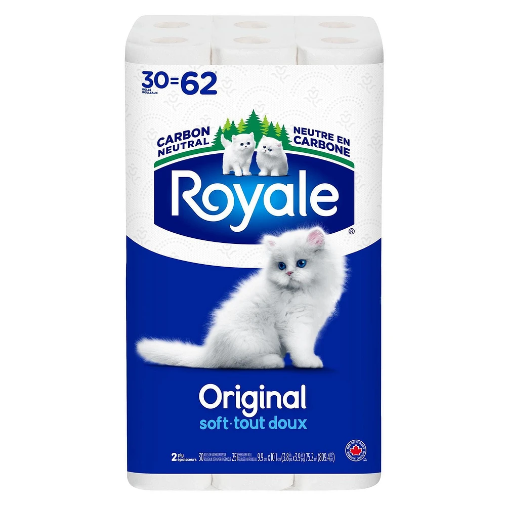 Royale Original Toilet Paper, 30 Equal 62 Bathroom tissue rolls, 2-Ply, 251 Sheets a Roll