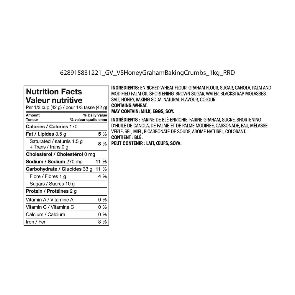Chapelure graham au miel Great Value 1 kg