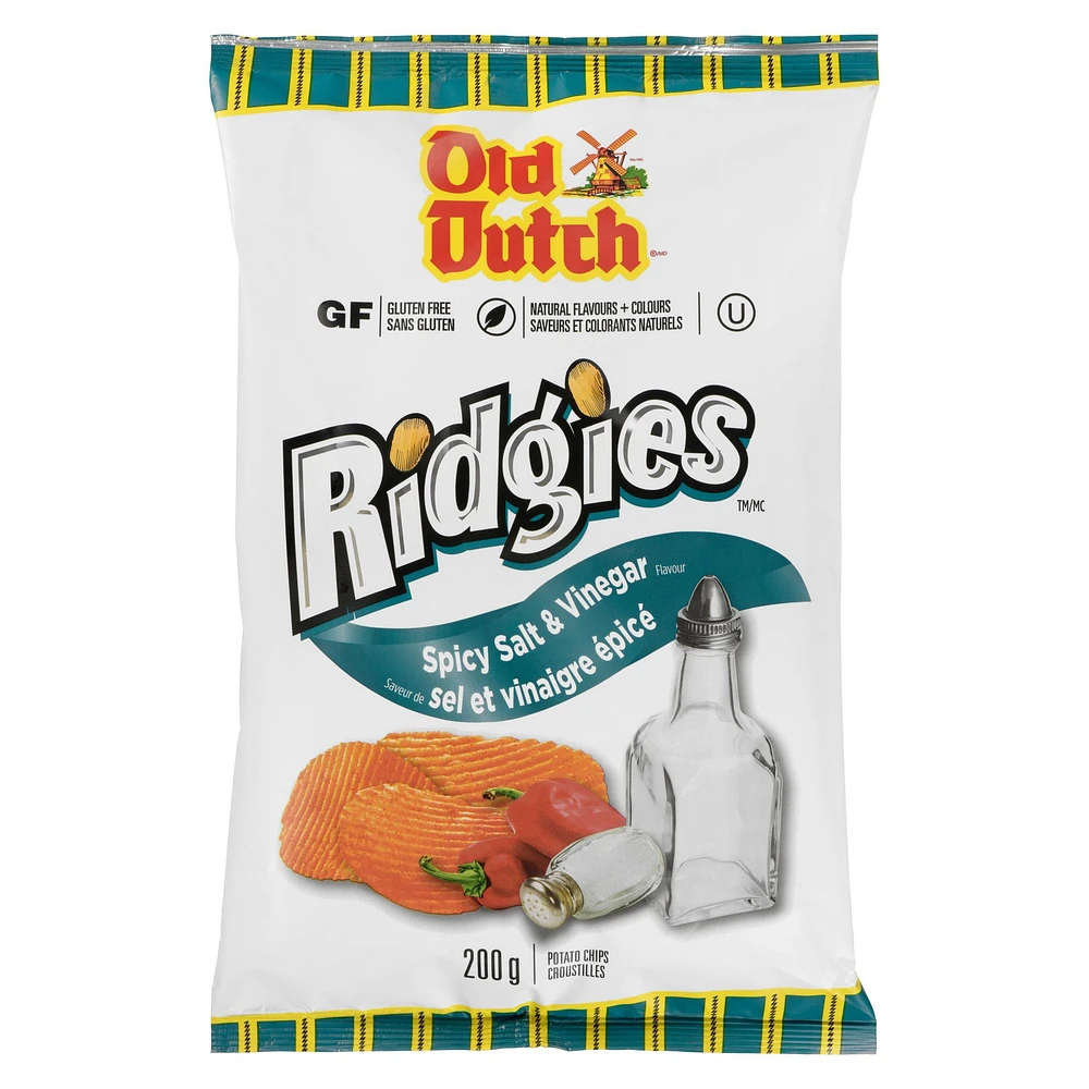 Old Dutch Ridgies Spicy Salt & Vinegar Potato Chips, 200 G