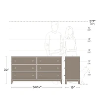 Prepac Nordik White & Oak 6 Drawer 16"D x 54.75"W x 30"H Dresser