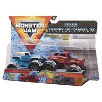 Monster Jam, Monster trucks Grave Digger vs Grave Digger (1982 Retro) officiels qui changent de couleur en métal moulé, échelle 1:64
