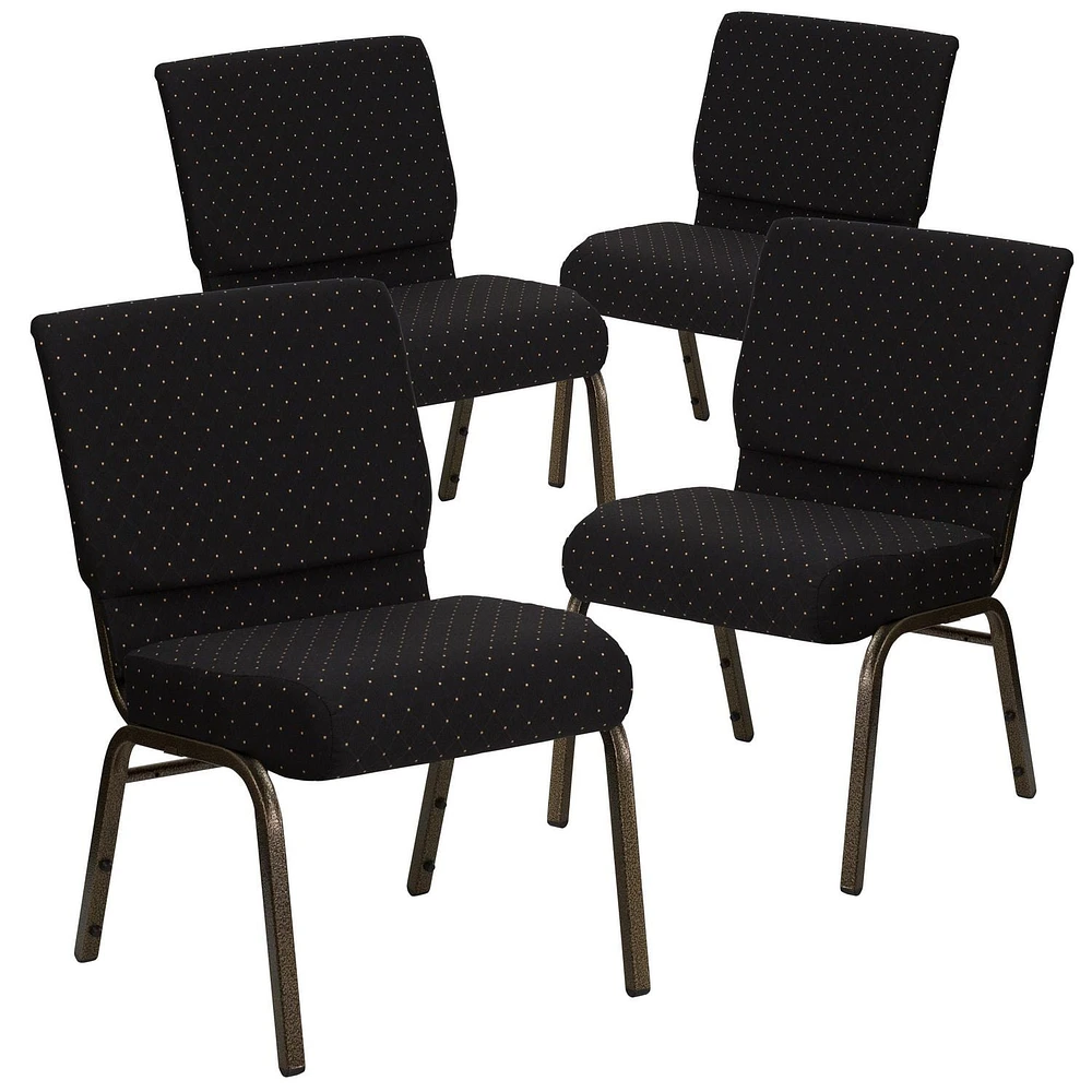 4 Pk. HERCULES Series 21''W Stacking Church Chair in Black Dot Patterned Fabric - Gold Vein Frame
