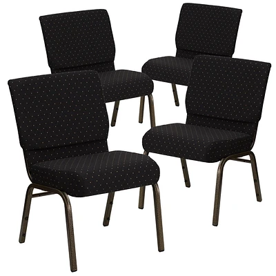 4 Pk. HERCULES Series 21''W Stacking Church Chair in Black Dot Patterned Fabric - Gold Vein Frame