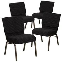 4 Pk. HERCULES Series 21''W Stacking Church Chair in Black Dot Patterned Fabric - Gold Vein Frame