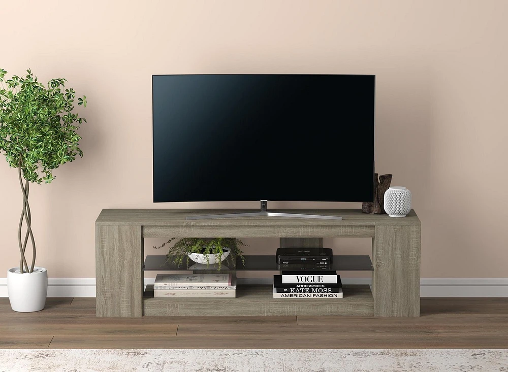 Safdie & Co. Tv Stand 55L Dark Taupe 2 Shelves With Tempered Glass