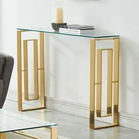 Console/bureau contemporain en acier inoxydable et verre – doré