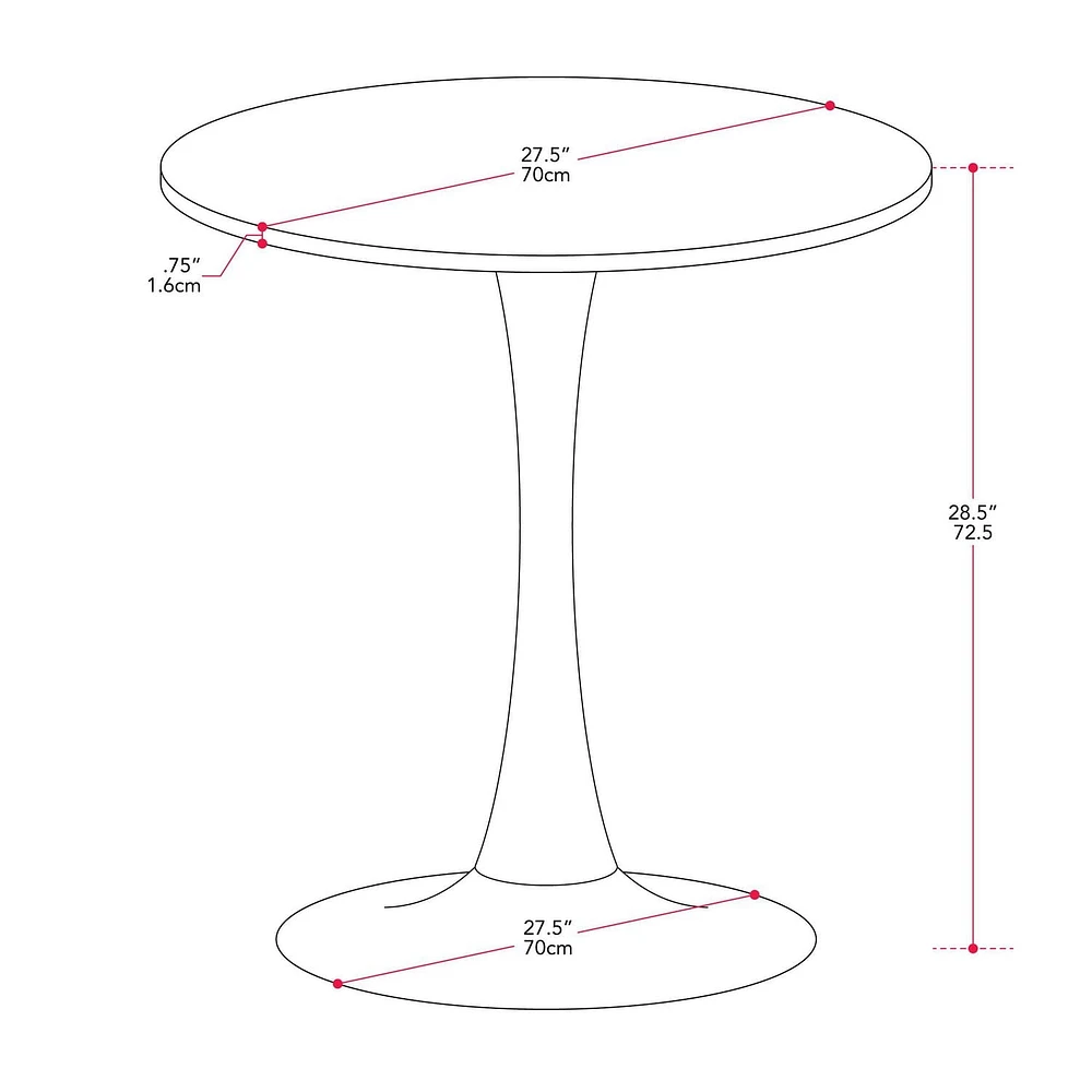 Table à manger ronde moderne CorLiving Ivo en mélamine et acier - Petite table de salle à manger sur piédestal pour 3 personnes, petite table de cuisine ronde idéale, table de café bistro
