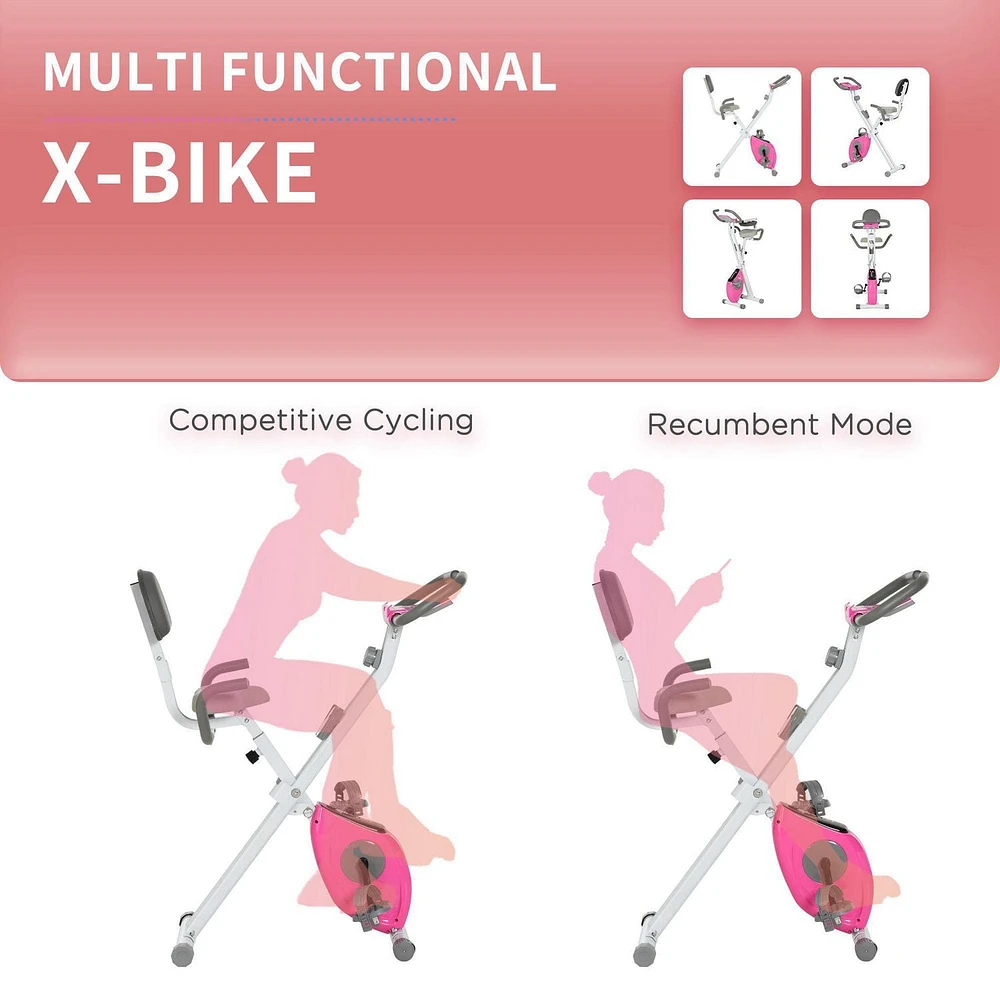 Soozier 42.9" Foldable Exercise Bike w/  7 Level Adjustable Seat Height, Pink