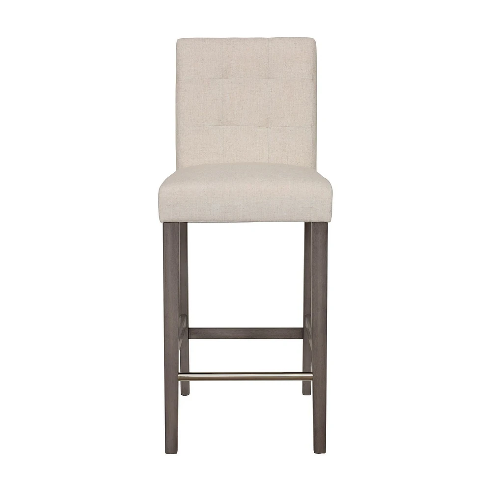 Tabourets de bar rembourrés en tissu CorLiving Leila avec pieds en bois - Tabouret de bar avec dossier capitonné, chaise de bar haute parfaite pour la cuisine ou le bar