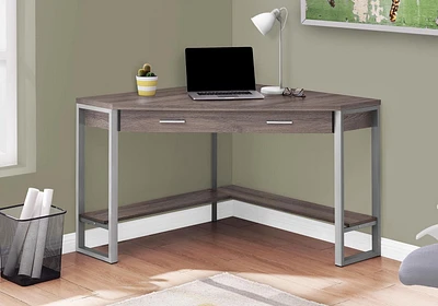 Monarch Specialties Computer Desk, Home Office, Corner, Storage Drawers, 42"l, Work, Laptop, Metal, Laminate, Brown, Grey, Contemporary, Modern