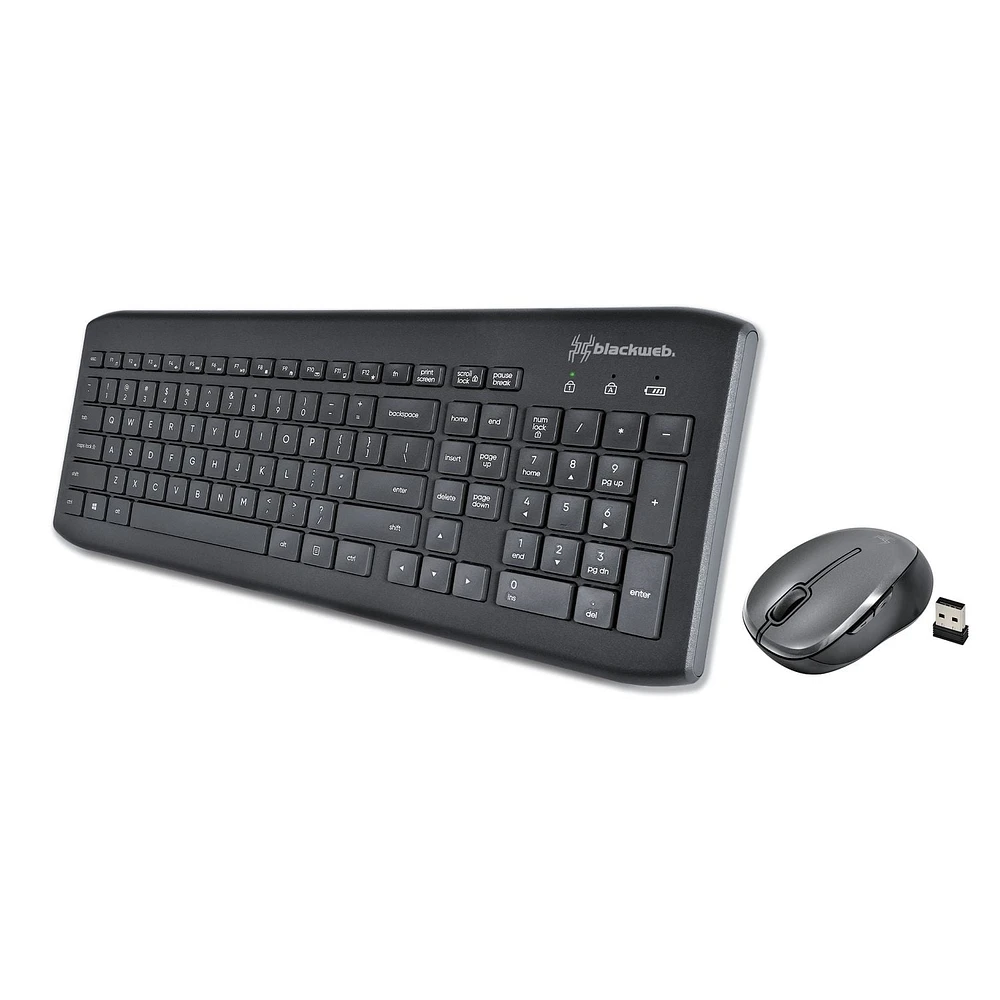 blackweb 2.4GHz Wireless USB Plug & Play Full 104 Keys Keyboard and 1600 DPI Mouse Combo (BWA22HO007C-Black)