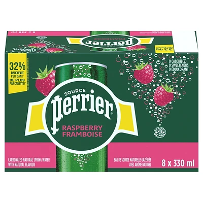 PERRIER Raspberry Carbonated Natural Spring Water with Natural Flavour, No Calories, No Sweeteners, No Sodium, Can 2.64 kg, E-PERRIER PERRIER RSPB 8X330ML