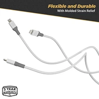 Scosche i34WG-SP Strikeline USB-A to MFi Certified Lightning Charge & Sync Cable 4-ft. White/Gray, 4ft Cbl USB-A to Lightning Dvc