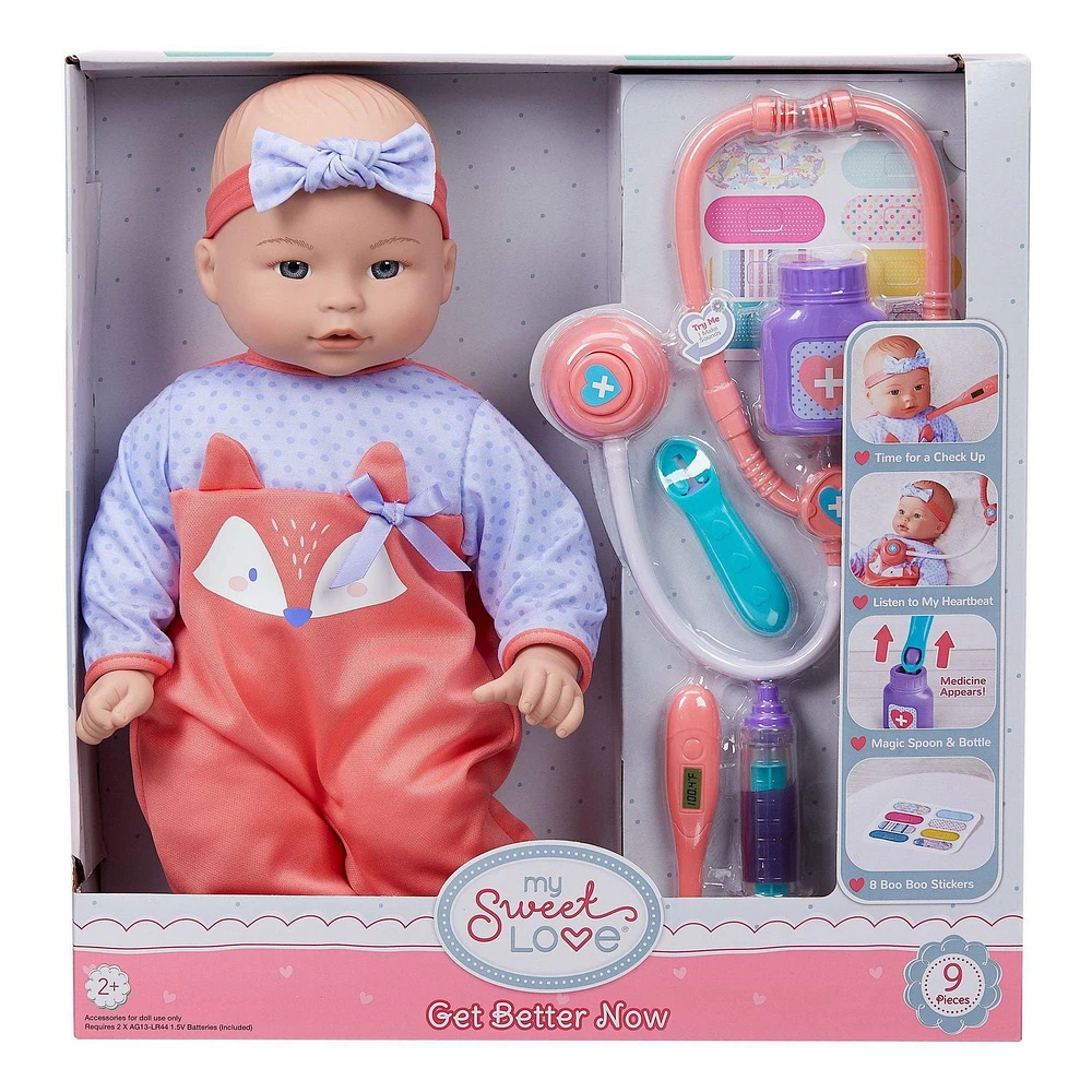 My Sweet Baby 16 pouces Get Better Now poupée bébé, ensemble de jouets, 9 pièces incluses, teint pâle
