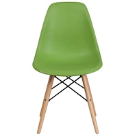 2 pièces Chaise de la série Elon en plastique vert avec pattes en bois