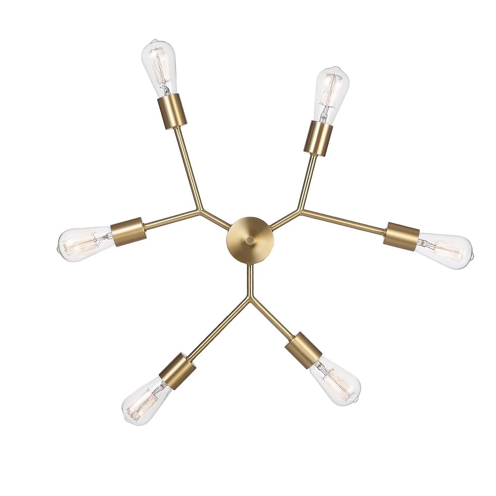 Tetra 6-Light Chandelier, Matte Brass, Adjustable Hanging Height