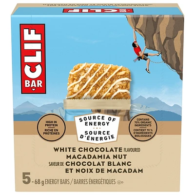 CLIF BAR Energy Bars, White Chocolate Macadamia Nut, High in Protein, Contains 70% Organic Ingredients, 340 g (Pack of 5), 340 g