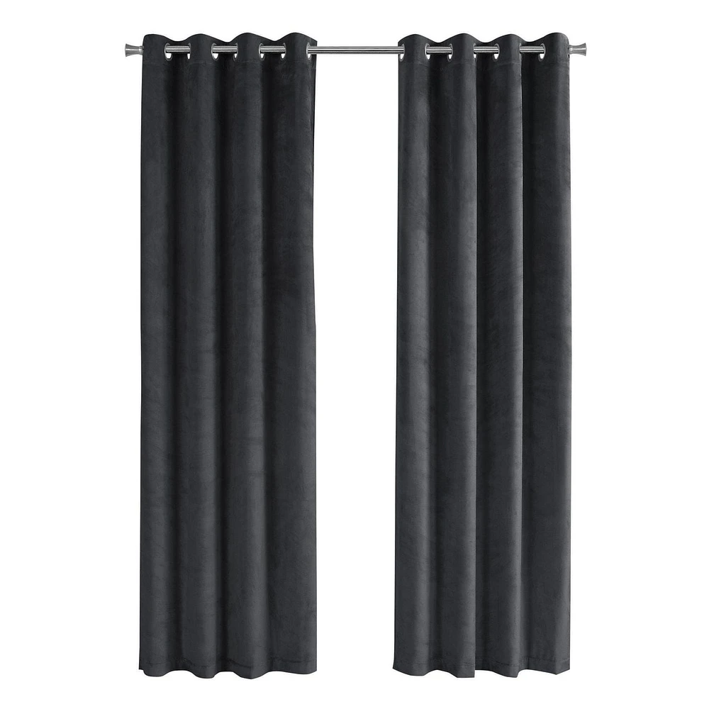 Monarch Specialties Curtain Panel, 2pcs Set, 54"w X 95"l, Room Darkening, Grommet, Living Room, Bedroom, Kitchen, Velvet, Polyester, Grey, Contemporary, Modern