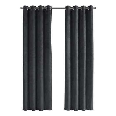 Monarch Specialties Curtain Panel, 2pcs Set, 54"w X 95"l, Room Darkening, Grommet, Living Room, Bedroom, Kitchen, Velvet, Polyester, Grey, Contemporary, Modern