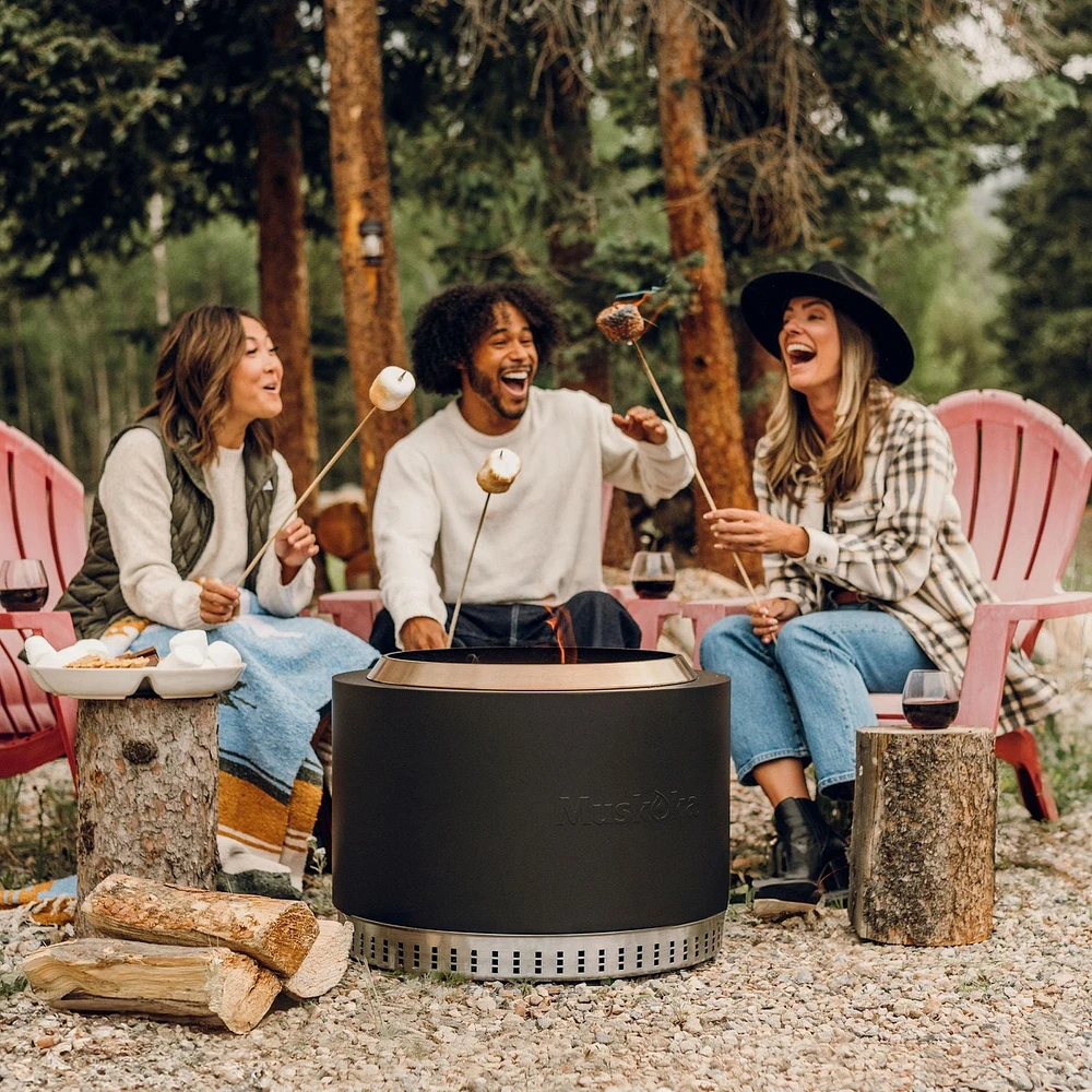 Muskoka 25" Black Steel/Stainless Steel Smokeless Wood Fire Pit with Lid, Poker & Protective Cover