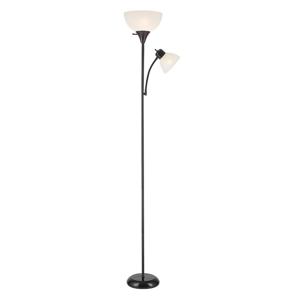 Lampe torchère sur pied en métal de collection Delilah par Globe Electric de 72 po + lumière de lecture ajustable en blanc mat