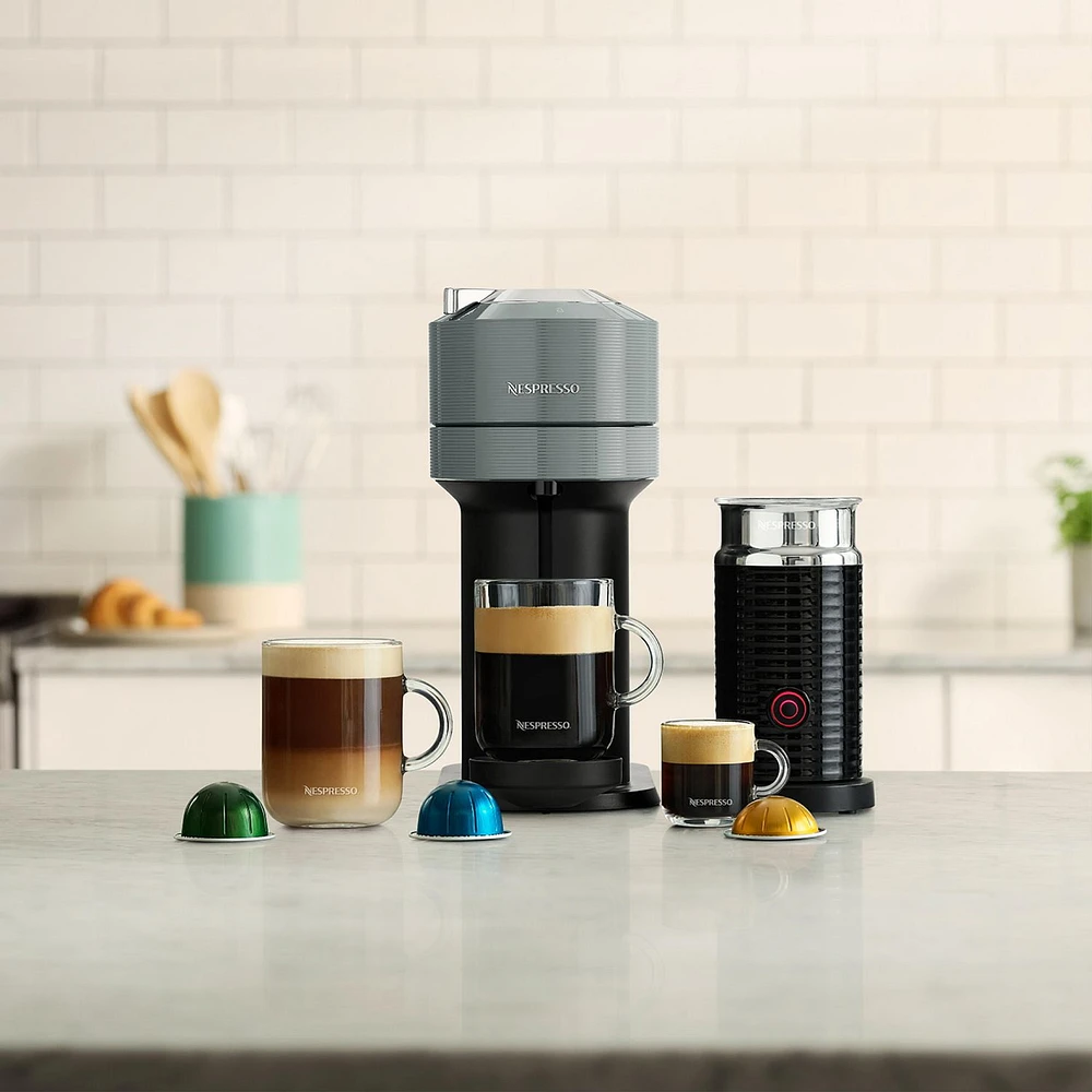 Nespresso Vertuo Next Coffee and Espresso Machine by Breville with Aeroccino Milk Frother, Light Grey, 7 cup sizes