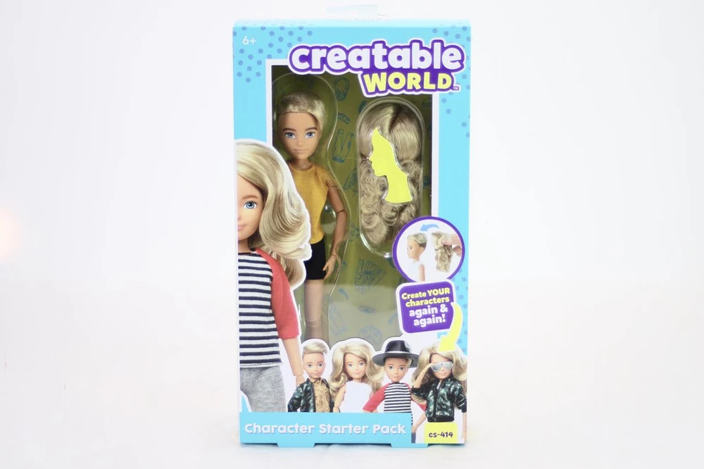 Creatable World Character Starter Pack CS-414, Blonde Doll with Blue Eyes, Wavy Long-Hair Wig, Removable Tank and Shorts, Creative Play for All Kids 6 Years Old and Up