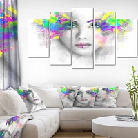 Design Art Femme Grise Avec Fleurs Vertes Art Sur Toile