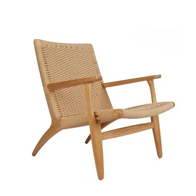 Chaise longue Lavaca Blanc-Naturel avec bois de frêne massif et tissage en rotin