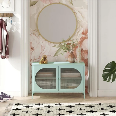 Mr. Kate Luna Large armoire d'appoint à 2 portes avec verre cannelé, bleu ciel