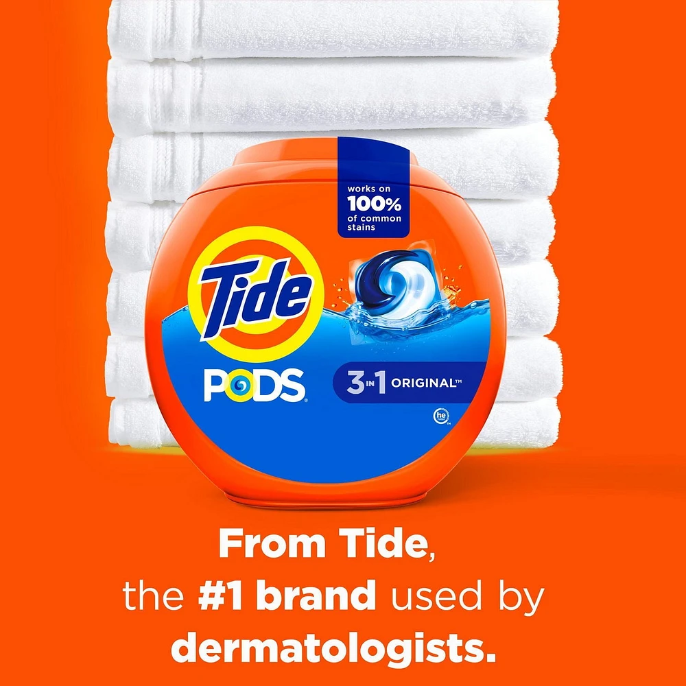 Capsules de détergent à lessive Tide PODS, détachant, éliminateur d’odeurs et protège-couleur 3 en 1, compatible avec les laveuses HE, parfum Original 76CT