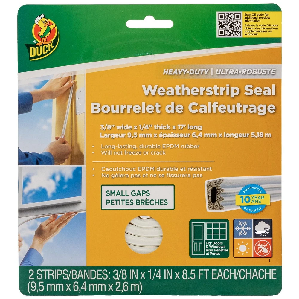 Duck® Brand Heavy-Duty Weatherstrip Seal - White, R, 3/8 in. x 17 ft.
