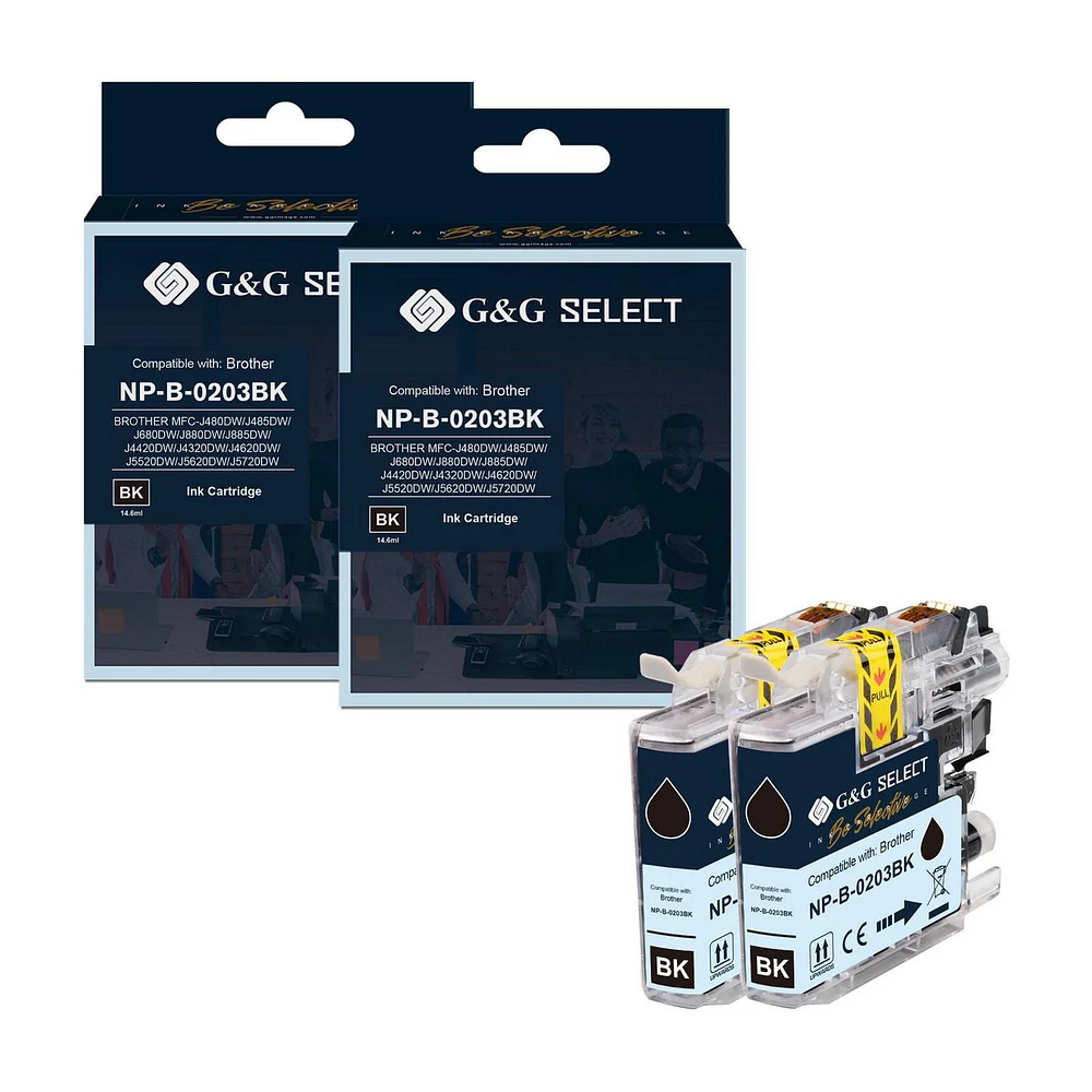 G&G Select Brother LC203 New Compatible Black Ink Cartridge 2 pack