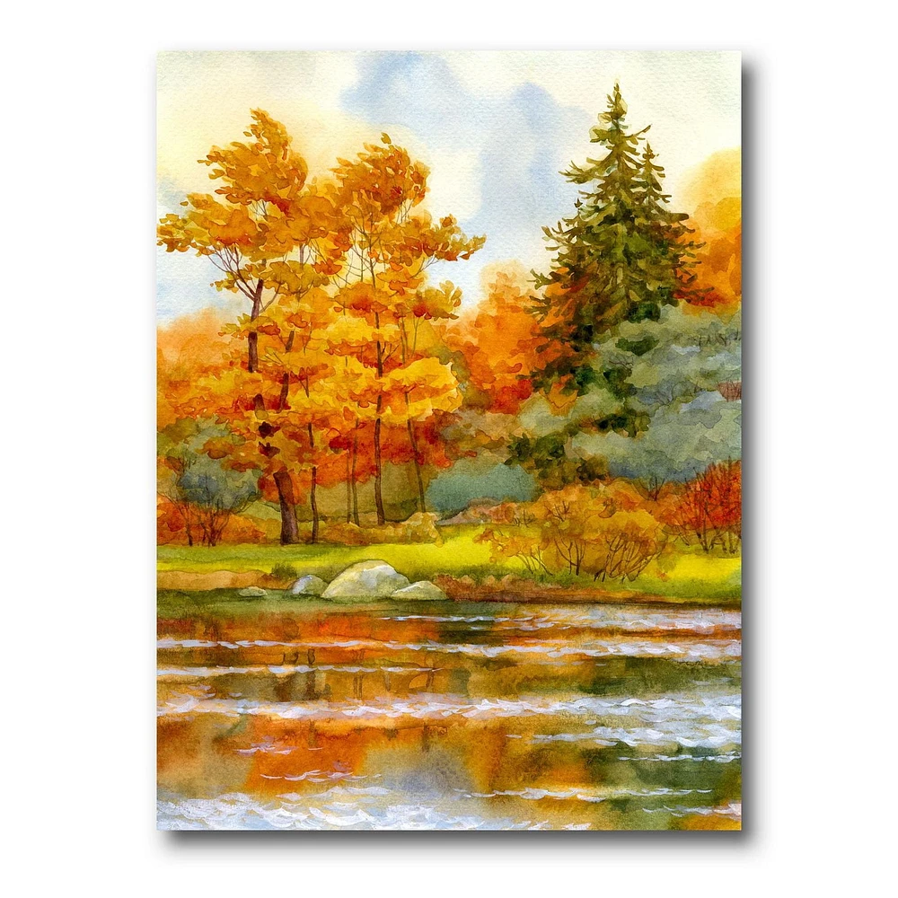 Designart Forêt automnale au bord du lac III Art mural sur toile