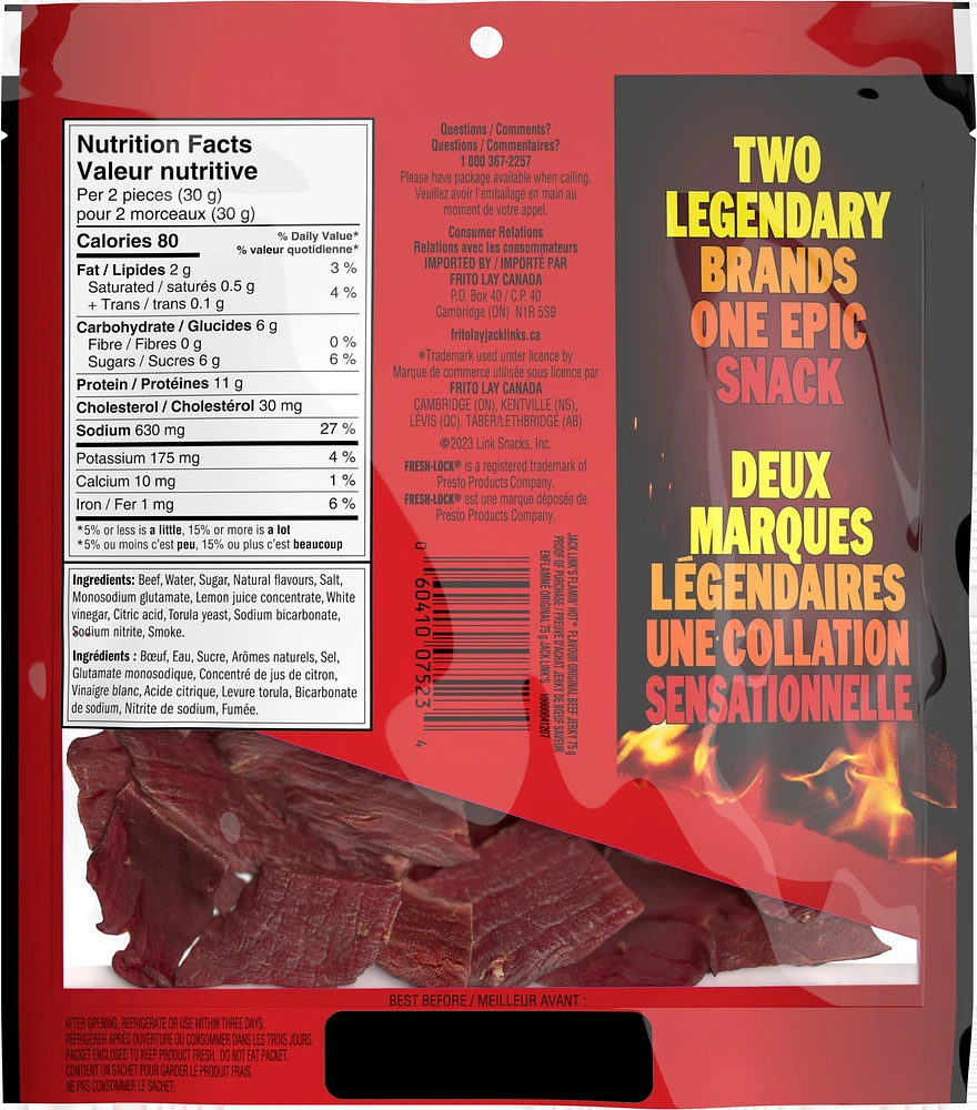 Jack Link’s Flamin’ Hot Original flavoured Beef Jerky, 75g