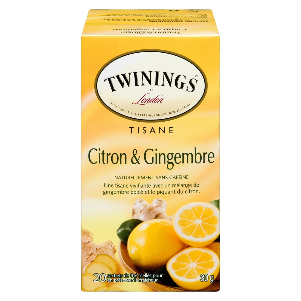 Twinings Lemon Ginger Herbal Tea, Pack of 20 Tea Bags