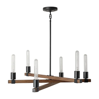 Walken 6-Light Chandelier, Matte Black, Faux Wood Accents