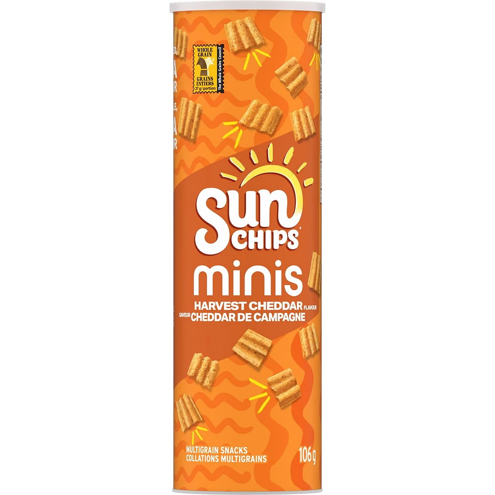 SunChips Minis Harvest Cheddar Flavour Multigrain Snacks, 106 g.