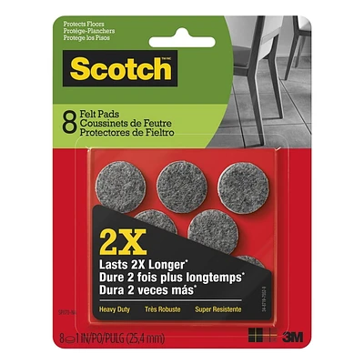 Scotch®  Heavy Duty Felt Pads, SP870-NA, grey, 1 in (2.54 cm), 8 per pack