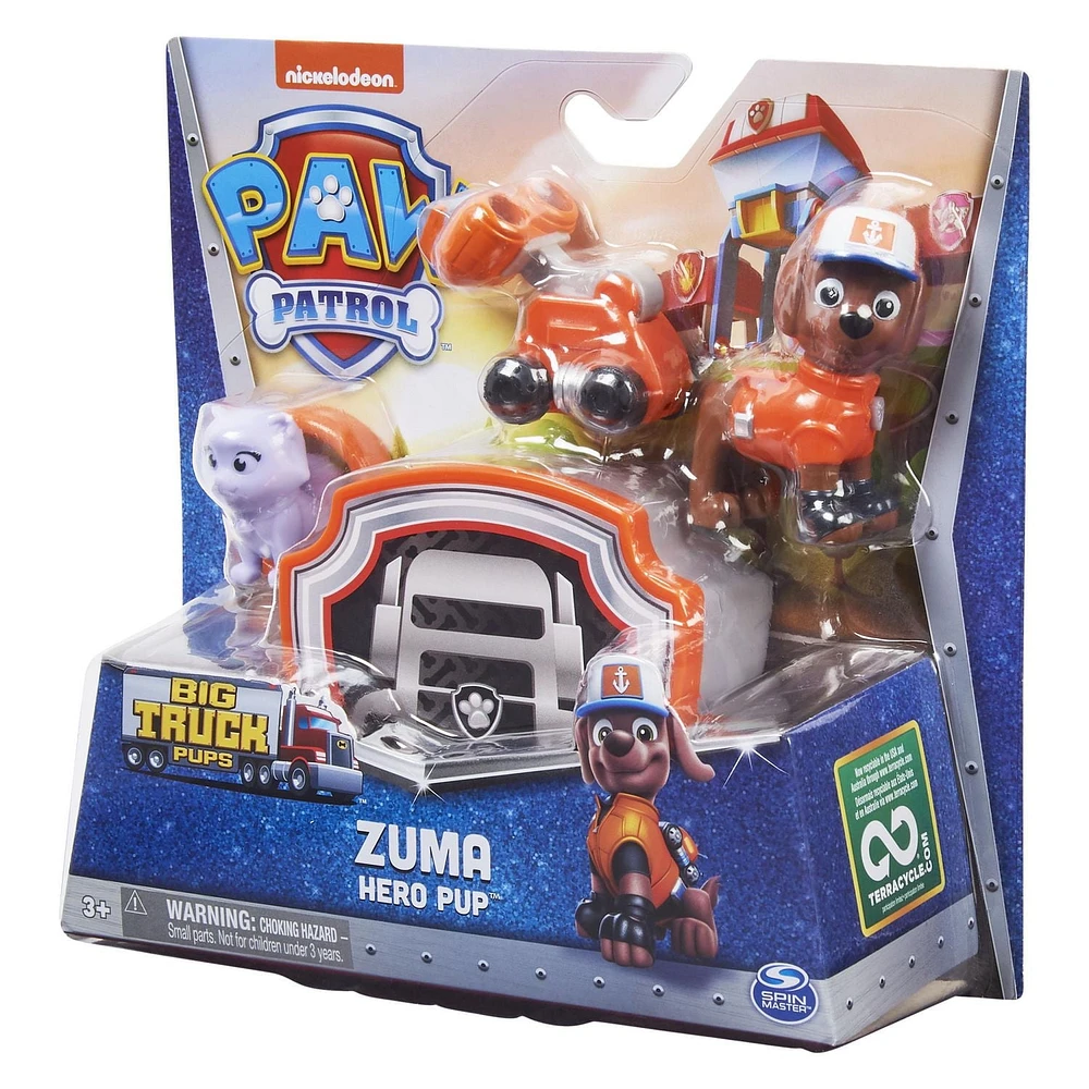 PAW Patrol, Big Truck Pups Zuma Action Figure with Clip-on Rescue Drone, Command Center Pod and Animal Friend Kids Toys Ages 3 and up