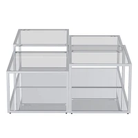 Contemporary Metal and Glass Multi-Tier Coffee Table Set of 4 - Silver