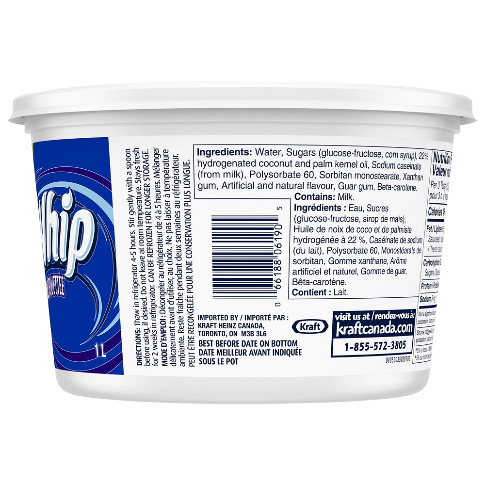 Cool Whip Original Frozen Whipped Topping, 1 L Tub, 1L