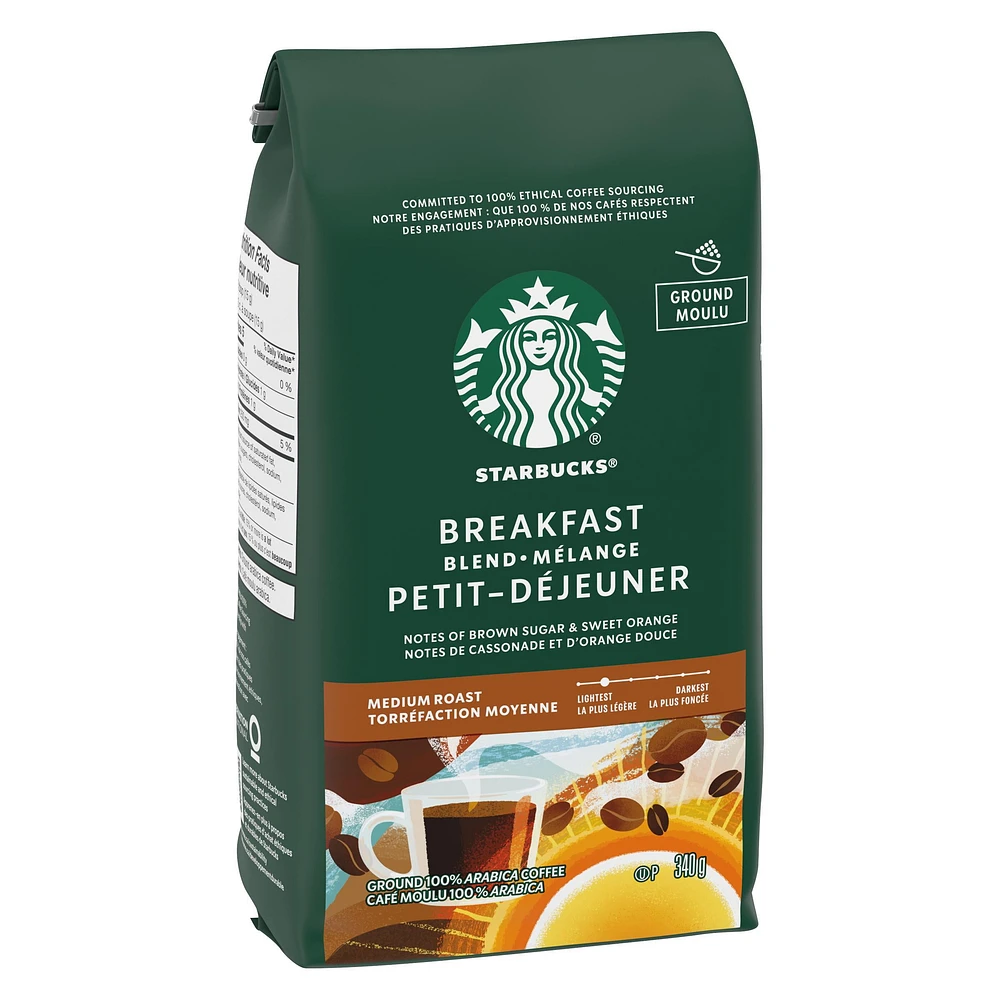 Starbucks® Breakfast Blend Ground Coffee 340g, Medium Roast