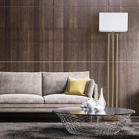 Lampe sur pied en métal de 62 pouces de la collection Soho par Novogratz x Globe Electric, laiton mat, abat-jour en lin blanc, 67775