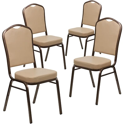 4 Pk. HERCULES Series Crown Back Stacking Banquet Chair in Tan Vinyl - Copper Vein Frame