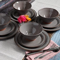 Gibson Elite Terranea 12 Piece Dinnerware Set, Grey, Terracotta