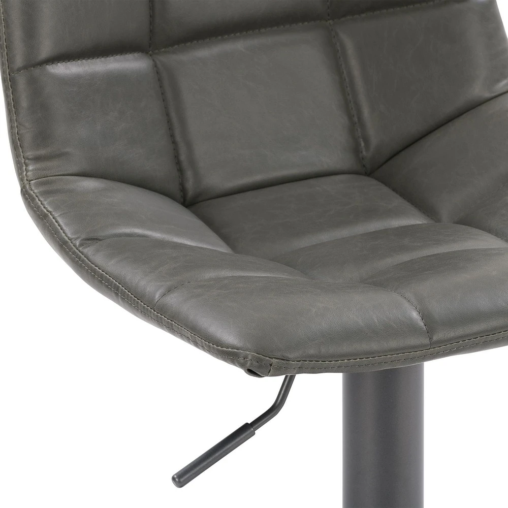 Tabouret de bar Palmer touffeté en cuir végane réglable gris, lot de 2