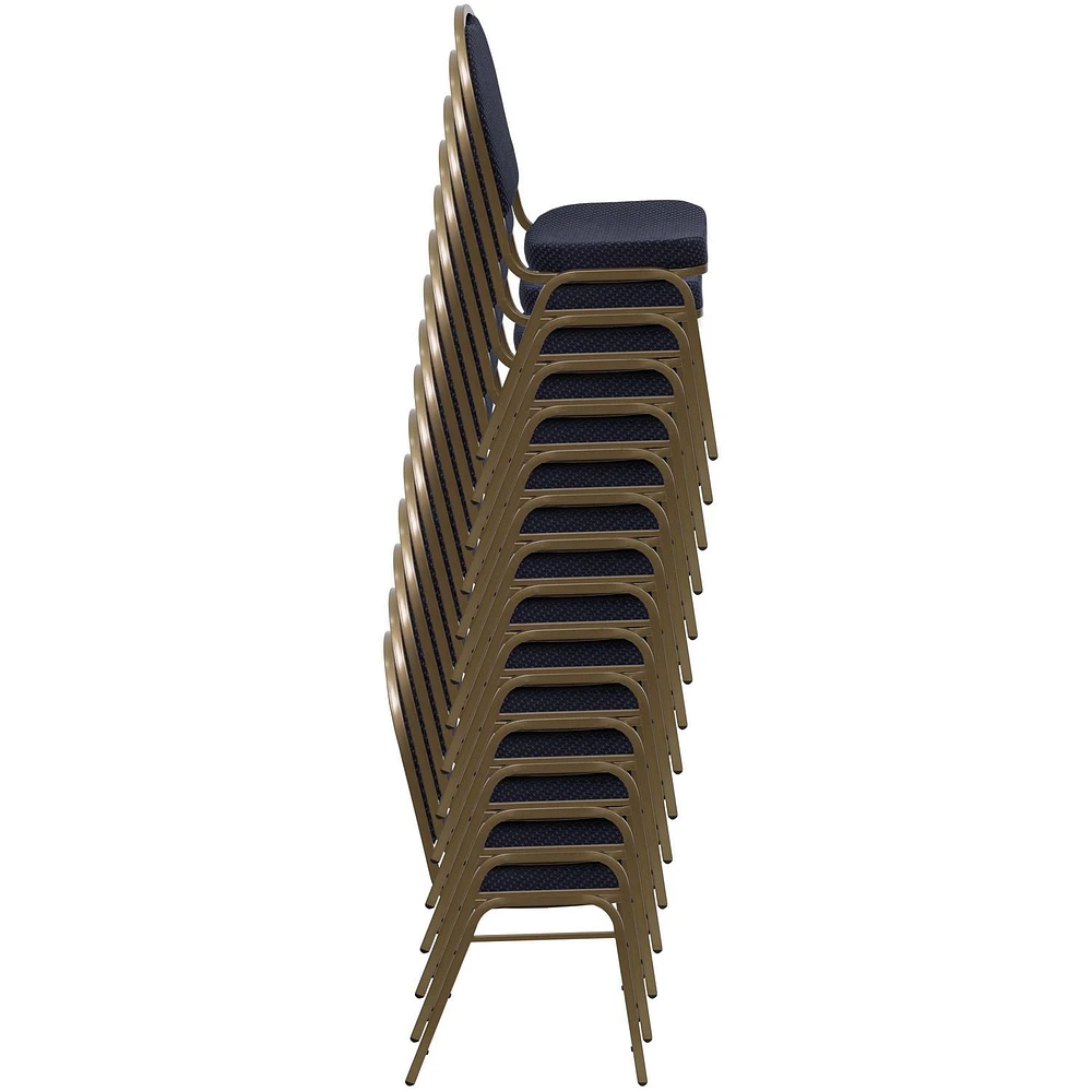 Chaise de banquet empilable de la série HERCULES avec dossier dôme en tissu marine à motifs - Cadre doré