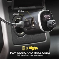 Scosche BTFM8-SP transmetteur FM Bluetooth, deux ports de recharge USB-C et USB-A de 12 watts, noir Transmetteur BT FM mains-libre