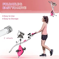 Soozier 42.9" Foldable Exercise Bike w/  7 Level Adjustable Seat Height, Pink
